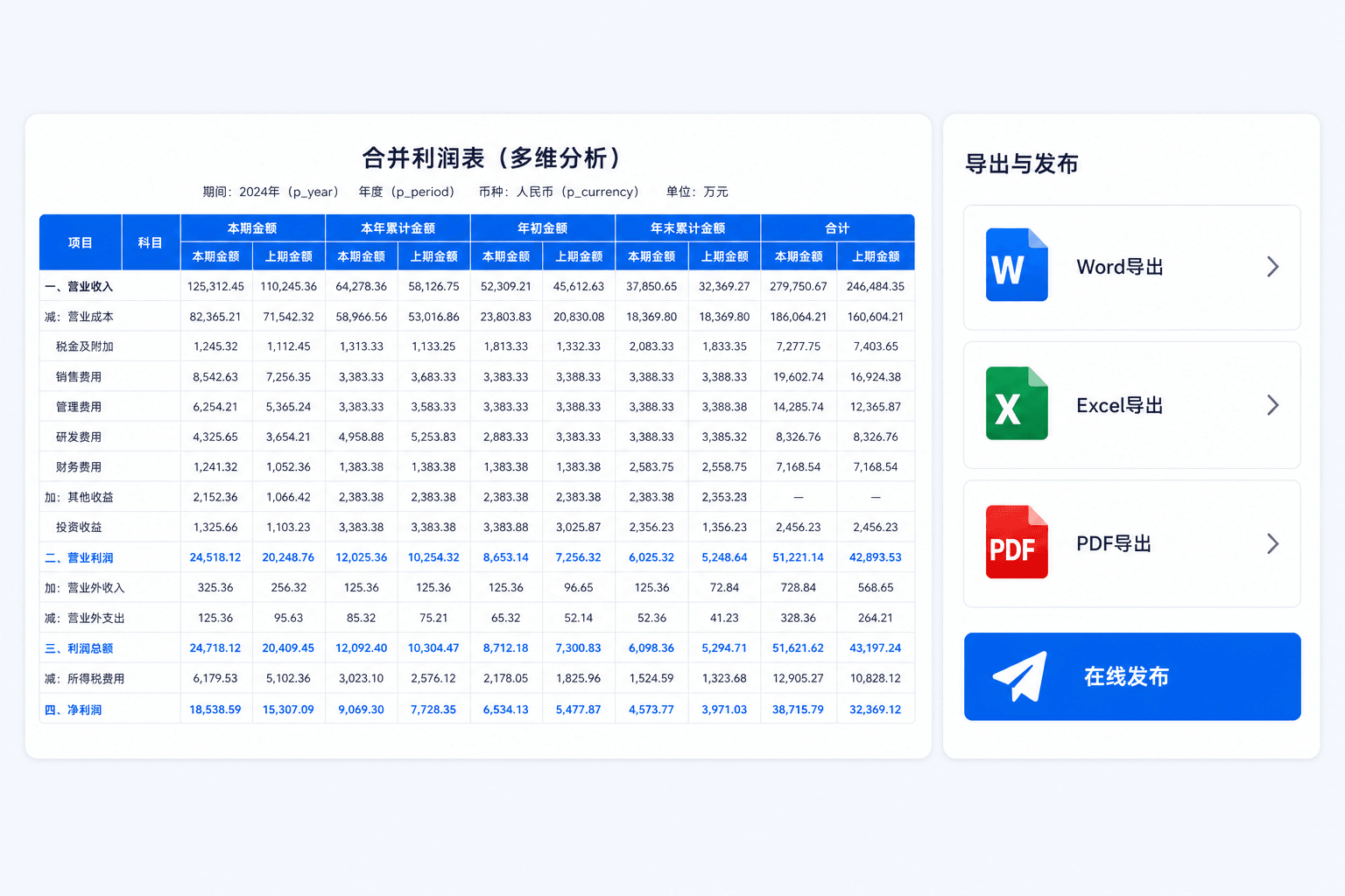 参数报表预览与发布示意